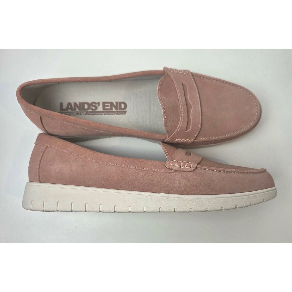 Lands End Womens Pink Suede Comfort Step Loafer‎ Shoes 501799 Size 11D Wide